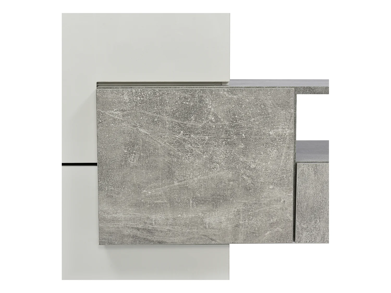 Meuble TV 2m en bois avec 2 tiroirs et 2 étagères ouvertes - Gris & Blanc