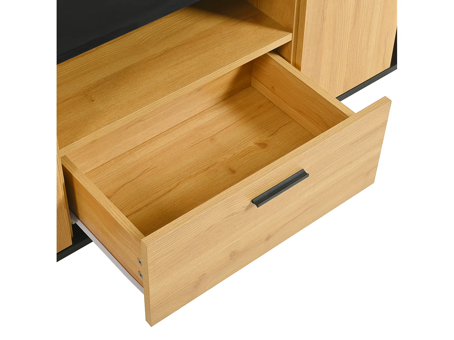 Meuble TV 180cm avec LED - 1 tiroir + 3 portes + 2 compartiments - Naturel