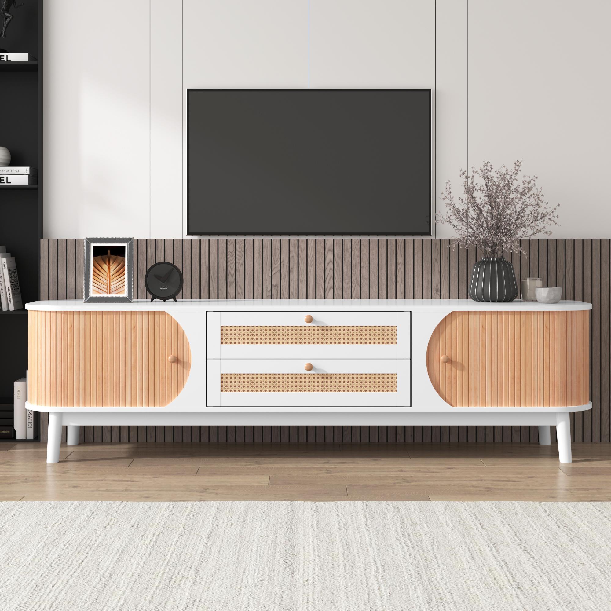 IVROSE mobile TV 180 cm in legno massello e ante in rattan stile rustico  coloniale