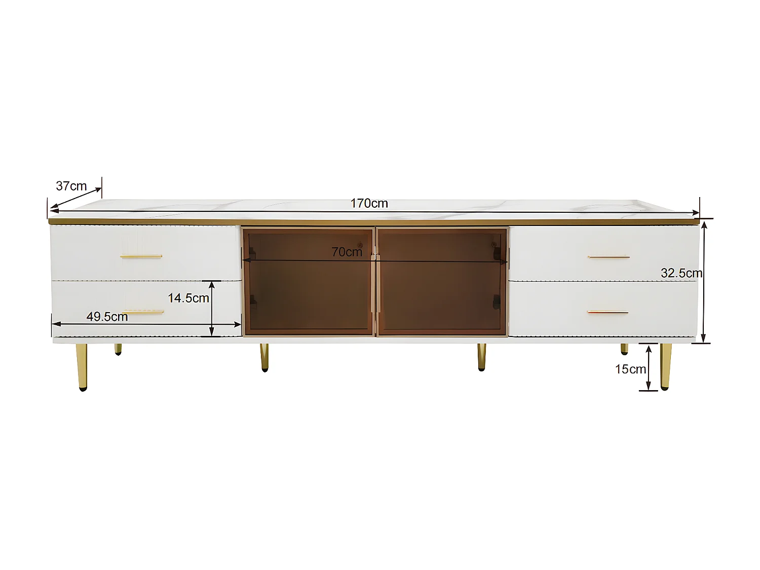 Scandinavisch TV-meubel 170cm met LED - 4 lades - marmerpatroon fineer - Wit