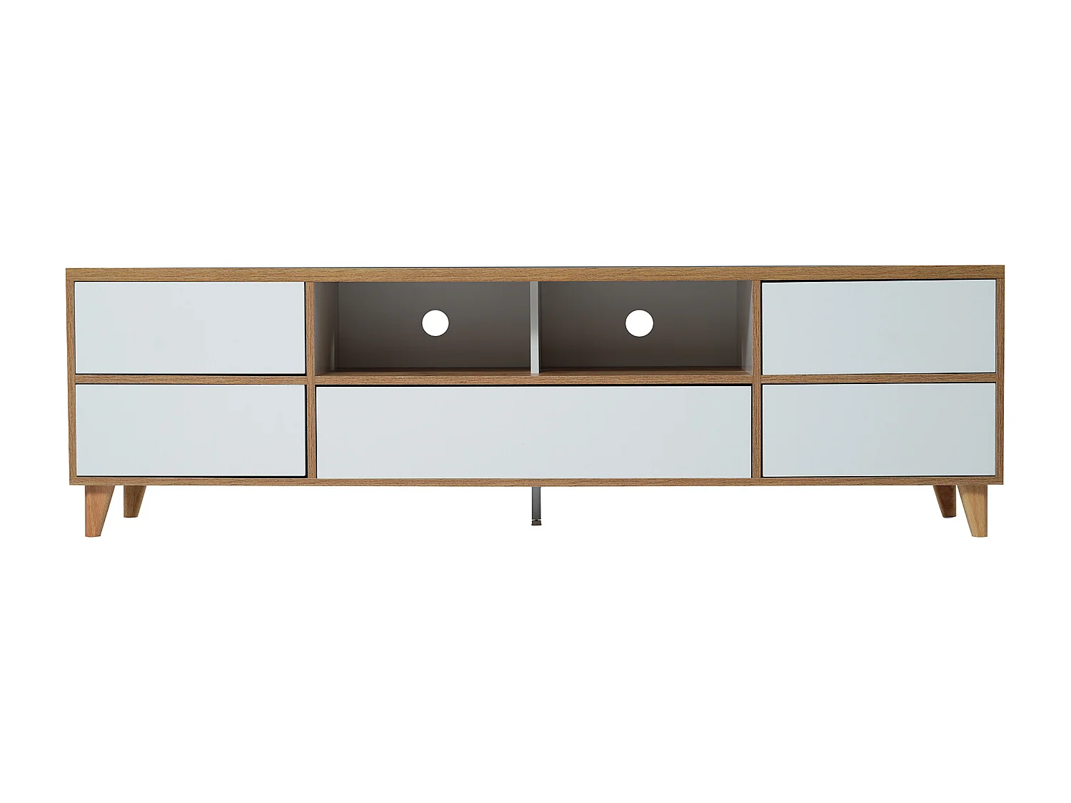 TV-meubel van 175 cm - 5 deuren + 2 vakken - eigentijdse stijl - Naturel en wit