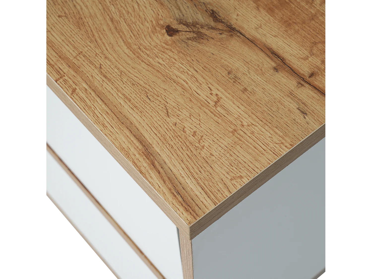 Meuble TV 175cm - 5 portes + 2 compartiments - style contemporain - Naturel & Blanc