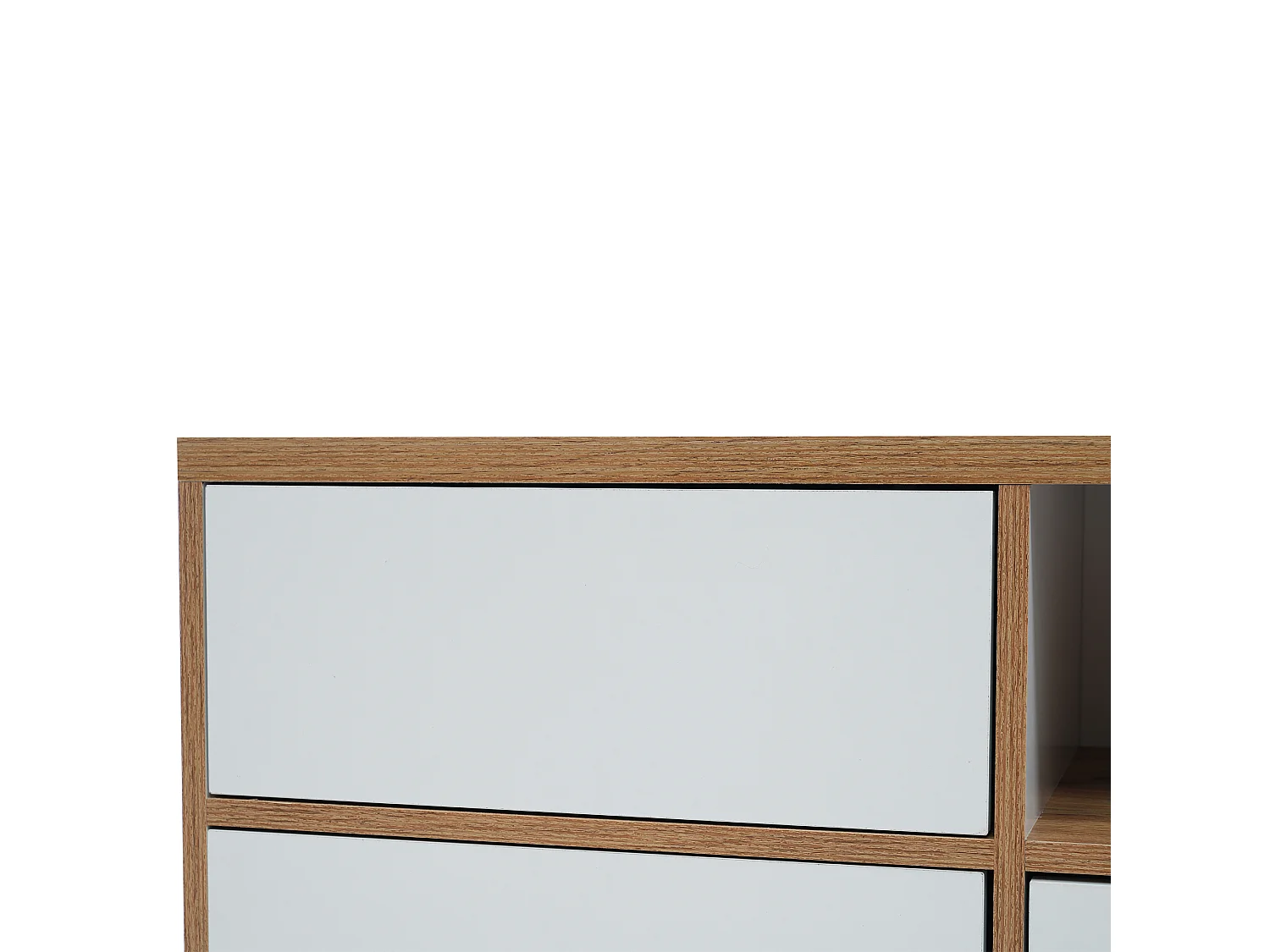 Meuble TV 175cm - 5 portes + 2 compartiments - style contemporain - Naturel & Blanc