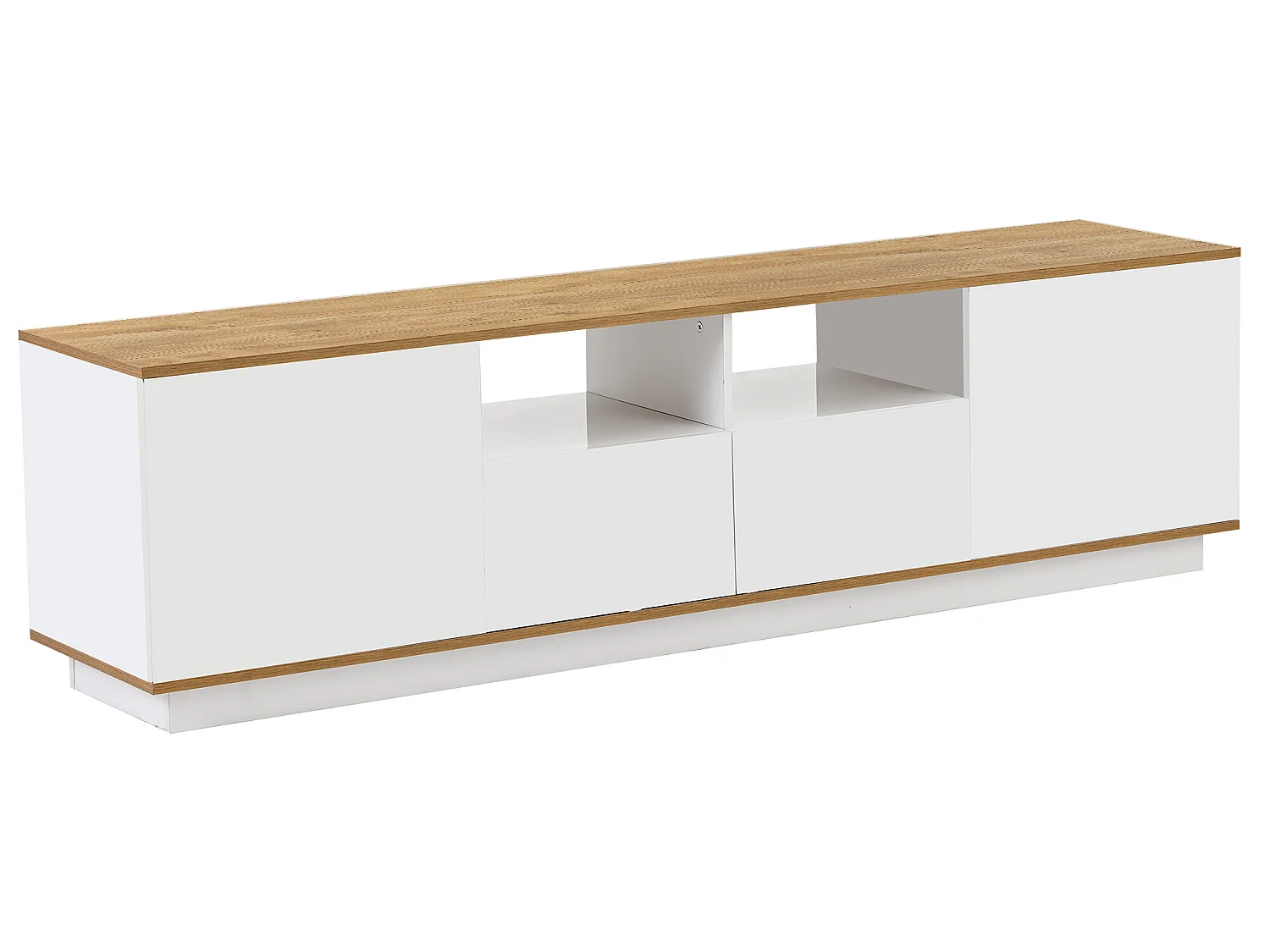 Meuble TV 180cm avec LED - 2 tiroirs et 2 étagères ouvertes - style contemporain scandinave - Blanc