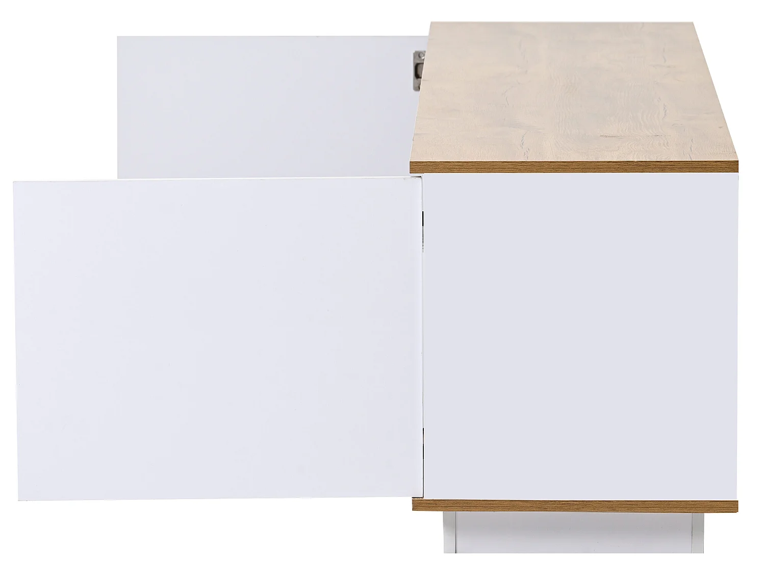 Meuble TV 180cm avec LED - 2 tiroirs et 2 étagères ouvertes - style contemporain scandinave - Blanc