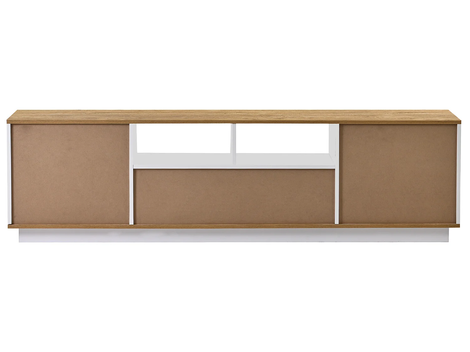 Meuble TV 180cm avec LED - 2 tiroirs et 2 étagères ouvertes - style contemporain scandinave - Blanc