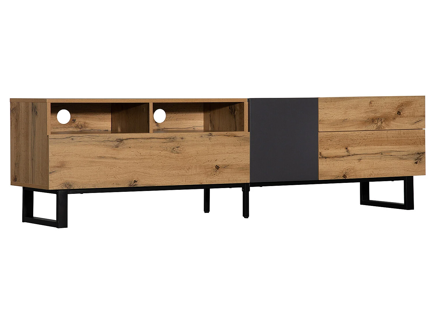 TV-meubel 180 cm - 2 lades & 5 vakken - industriële stijl - Naturel