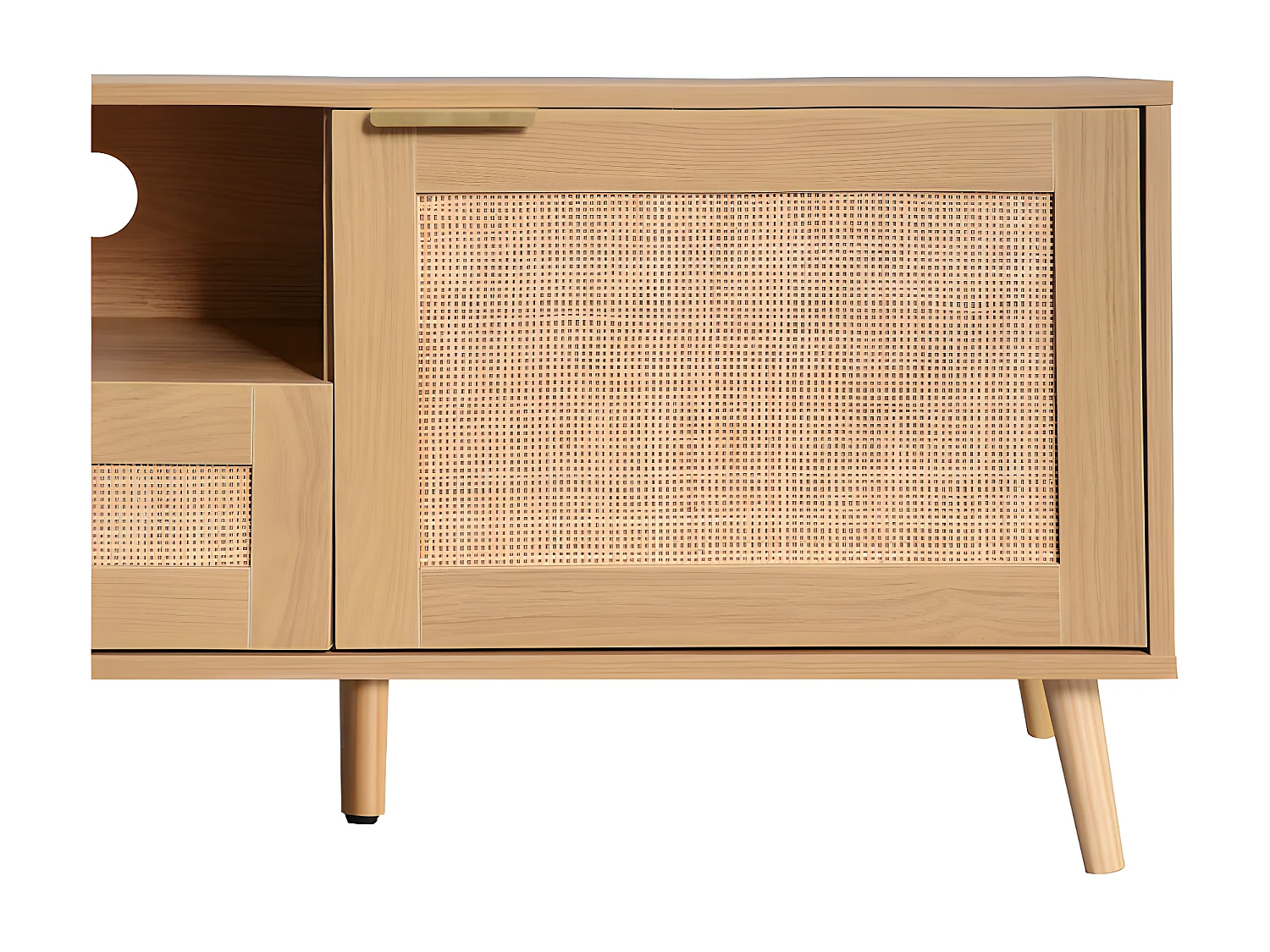 Meuble TV 200cm MDF - 2 portes et 2 compartiments - style campagnard - Naturel