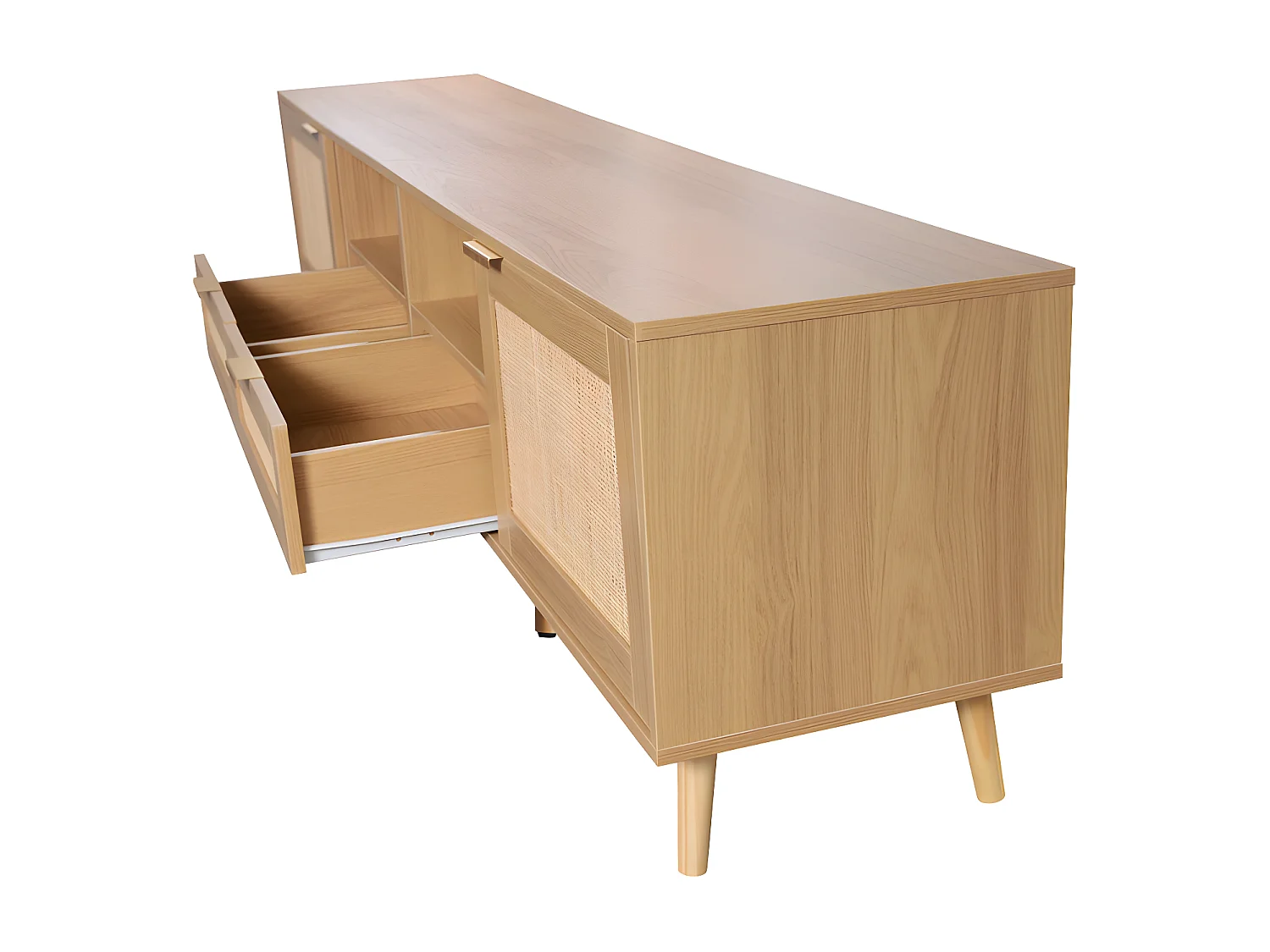 Meuble TV 200cm MDF - 2 portes et 2 compartiments - style campagnard - Naturel