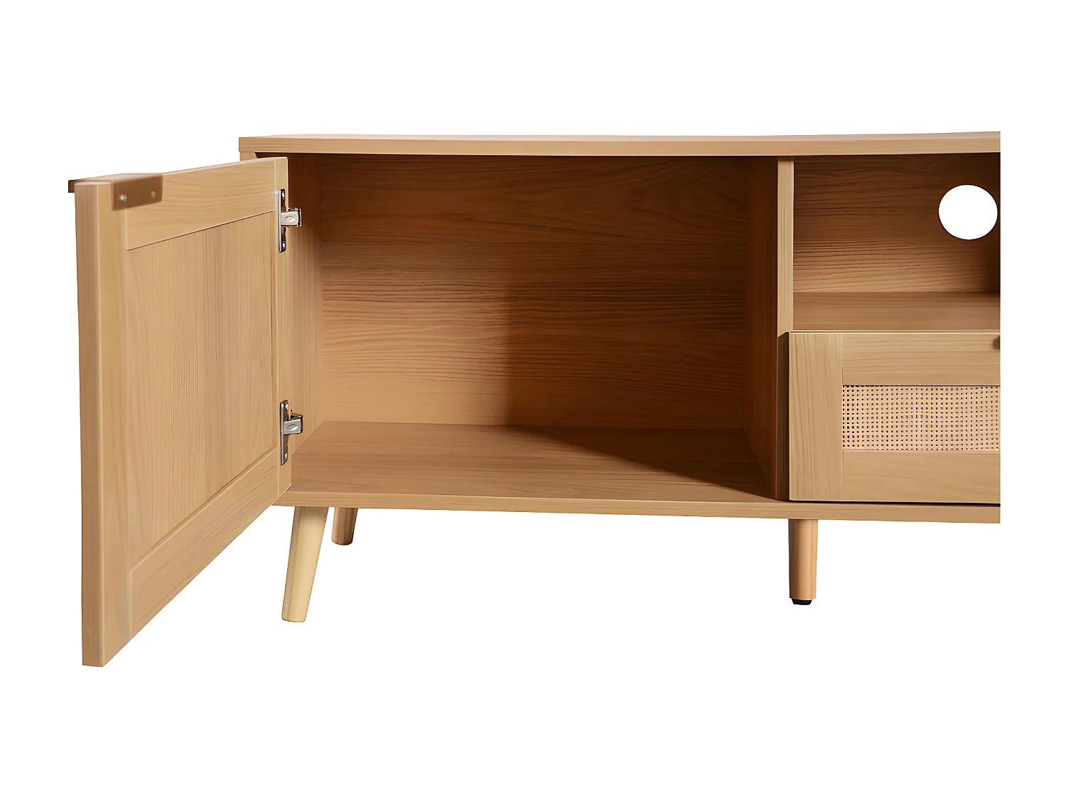 Meuble TV 200cm MDF - 2 portes et 2 compartiments - style campagnard - Naturel