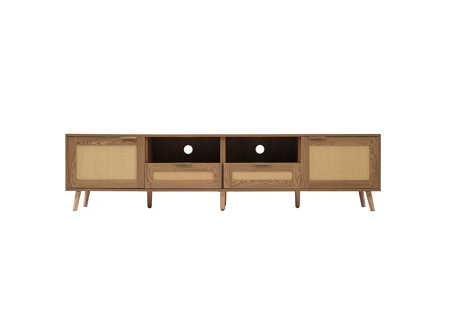Meuble TV 200cm MDF - 2 portes et 2 compartiments - style campagnard - Naturel