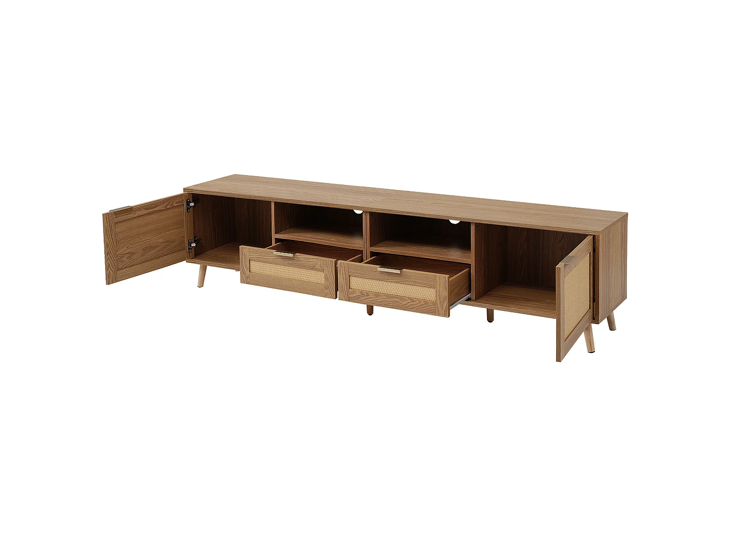 Meuble TV 200cm MDF - 2 portes et 2 compartiments - style campagnard - Naturel