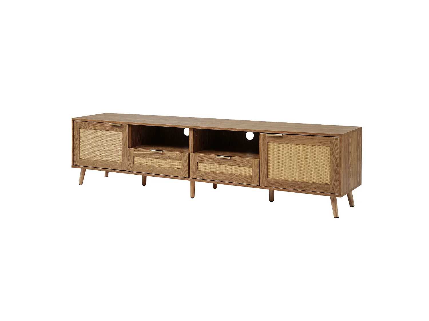 Meuble TV 200cm MDF - 2 portes et 2 compartiments - style campagnard - Naturel