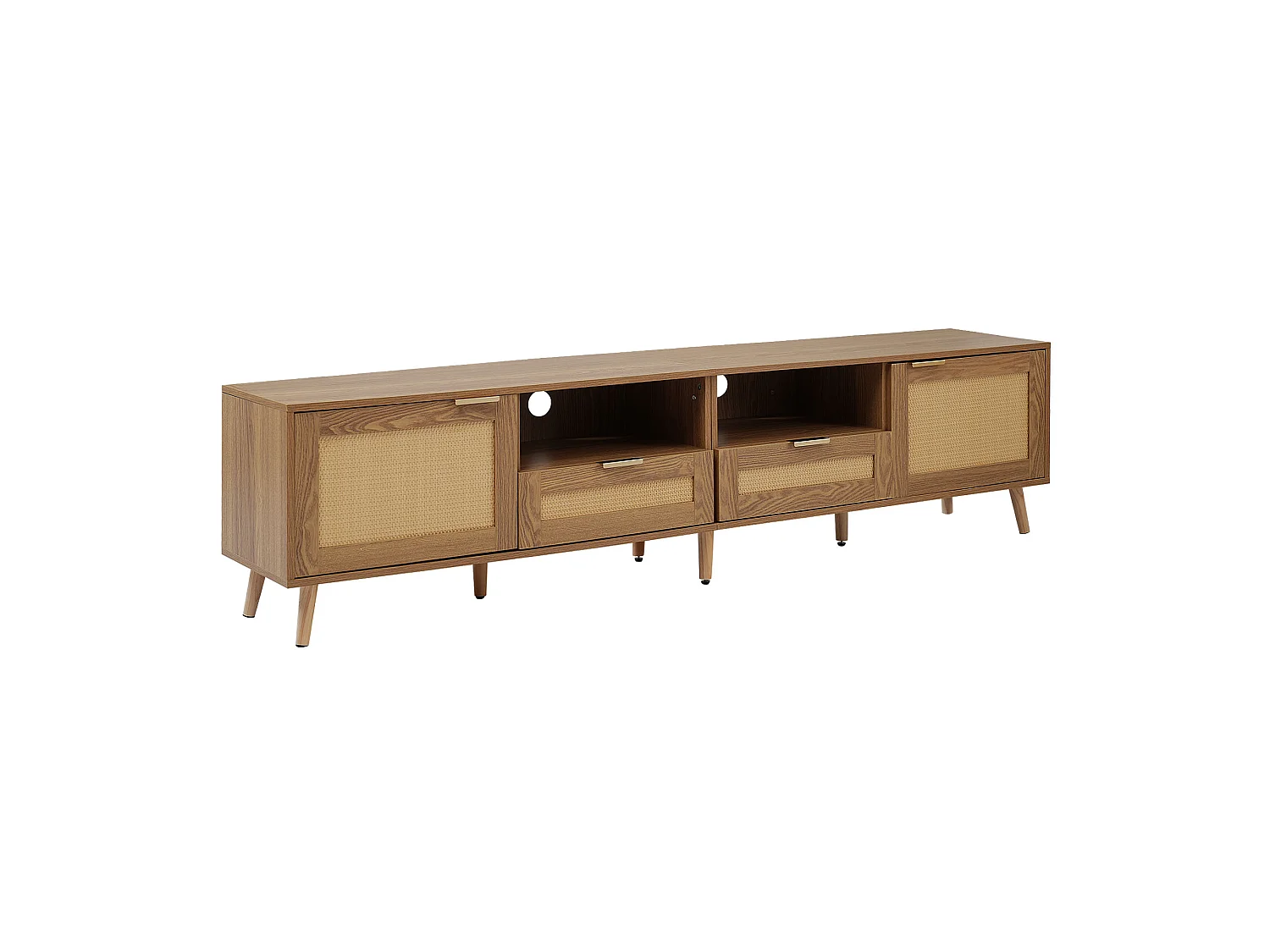 Meuble TV 200cm MDF - 2 portes et 2 compartiments - style campagnard - Naturel