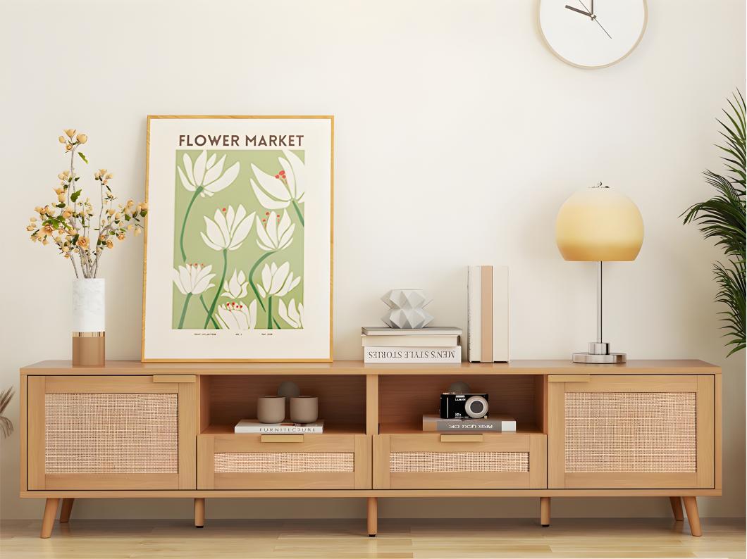 TV-meubel 200cm MDF - 2 deuren en 2 vakken - landelijke stijl - Naturel