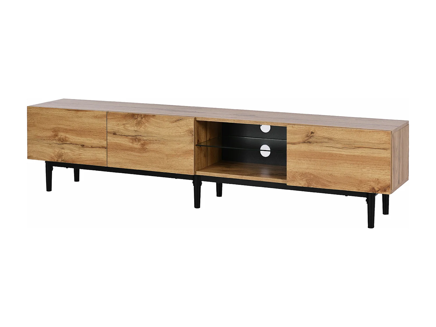TV-meubel van 175 cm met LED - 3 deuren + 2 planken - industriële stijl - Naturel