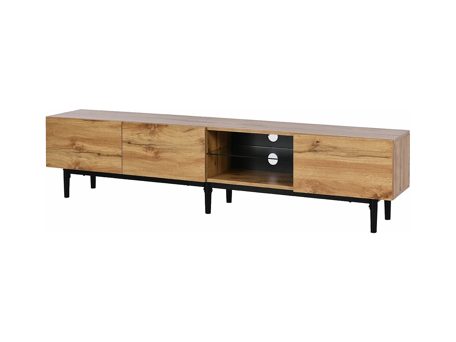 Meuble TV 175cm avec LED - 3 portes + 2 étagères - style industriel - Naturel