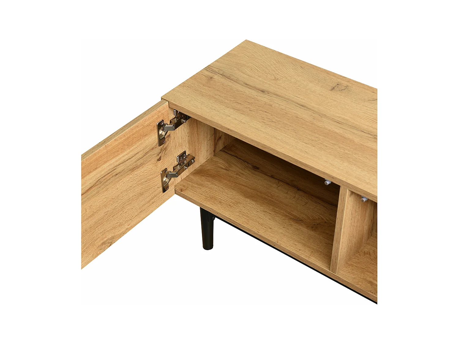 Meuble TV 175cm avec LED - 3 portes + 2 étagères - style industriel - Naturel