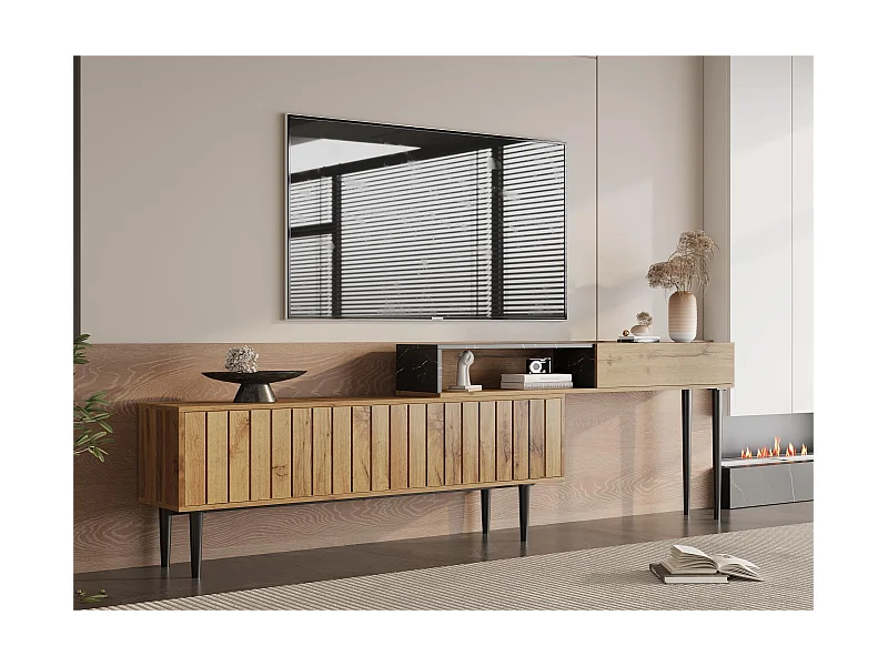 Modularer TV-Schrank – 4 Fächer – Schwarz und Natur