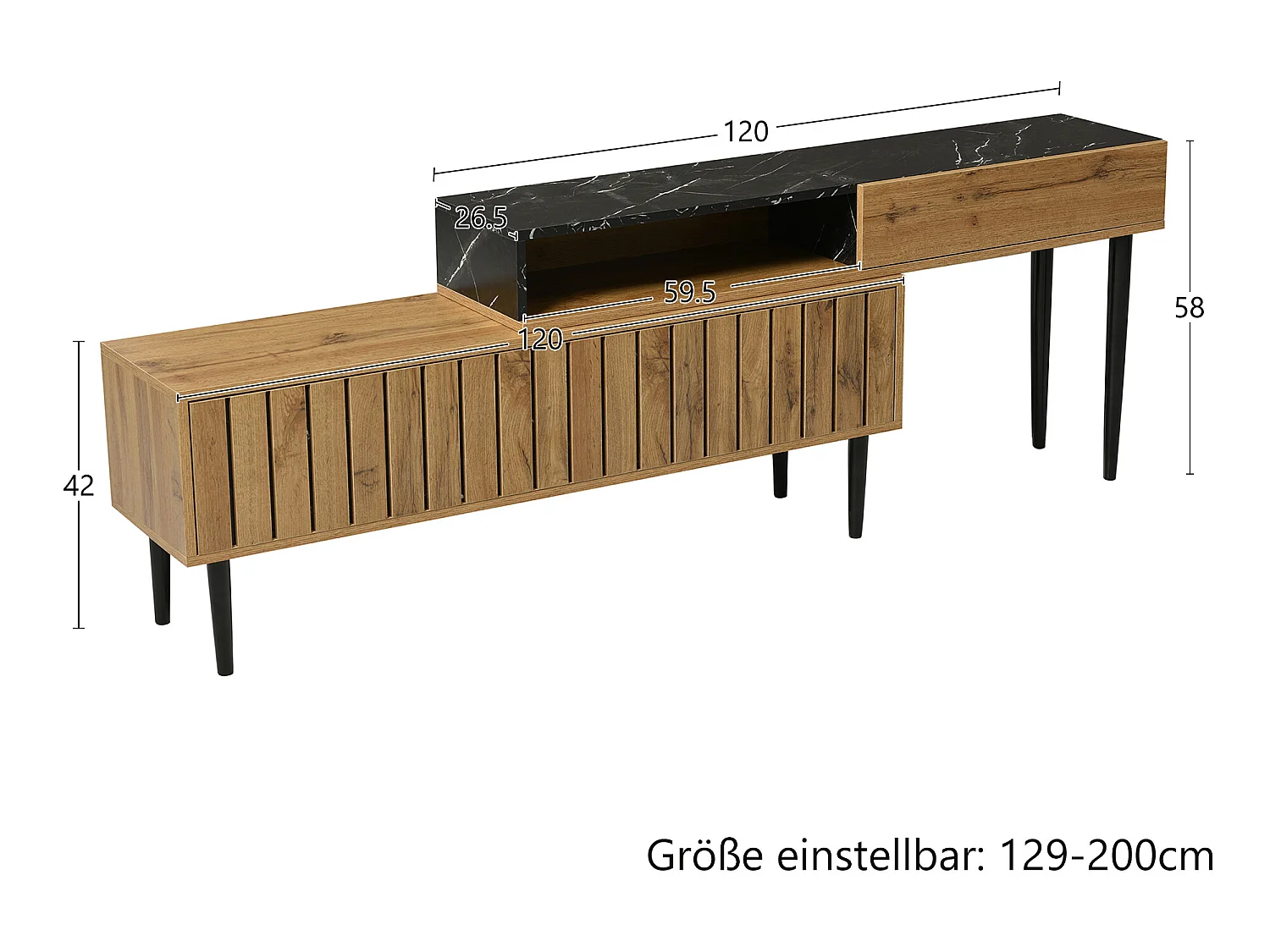 Modulair TV-meubel - 4 vakken - Zwart & Naturel