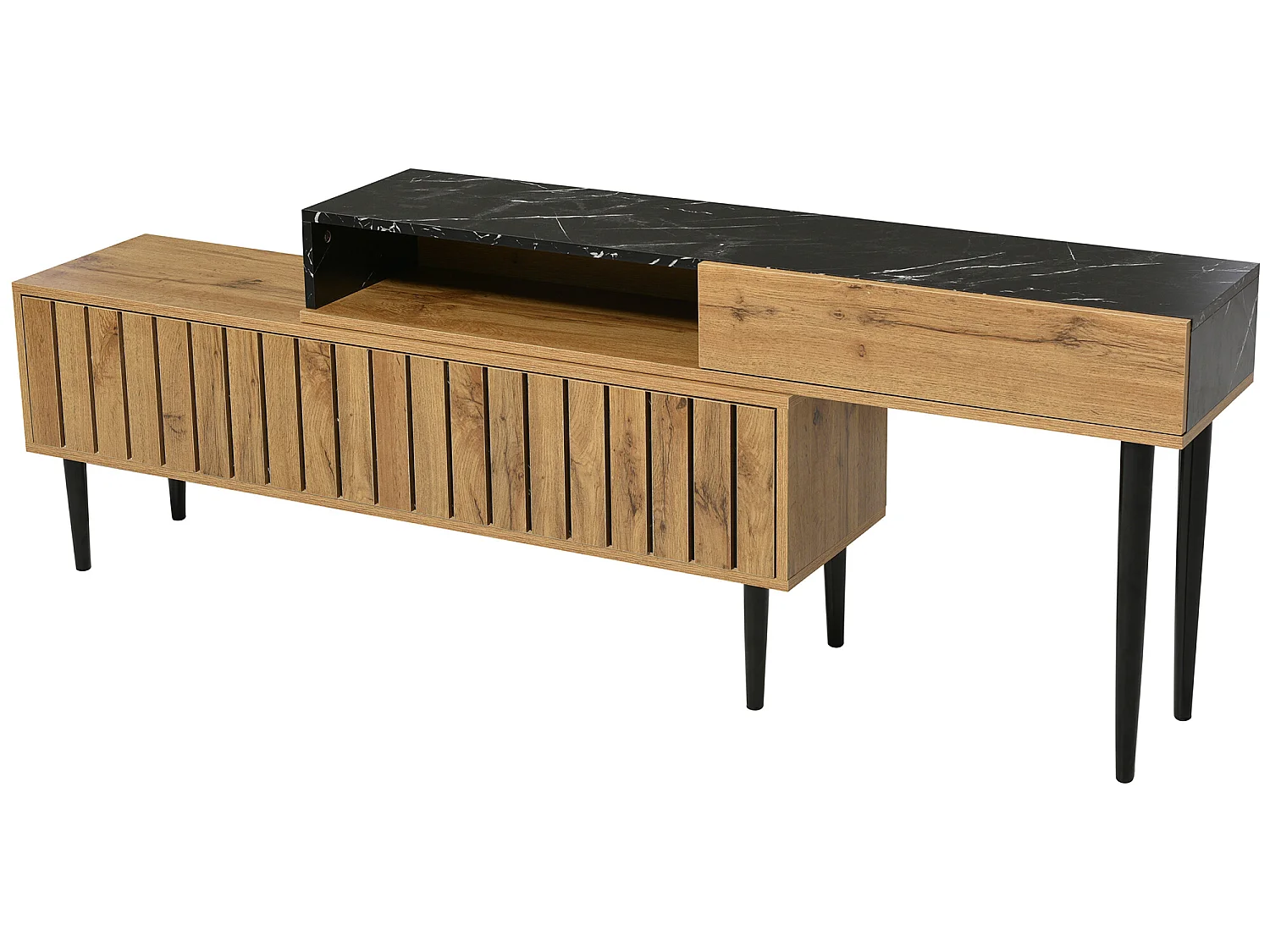 Mueble TV modular - 4 compartimentos - Negro y Natural