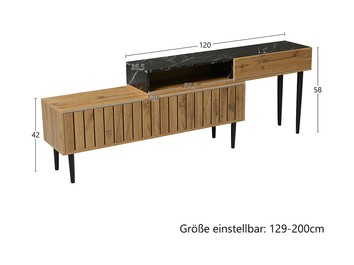 Mueble TV modular - 4 compartimentos - Negro y Natural