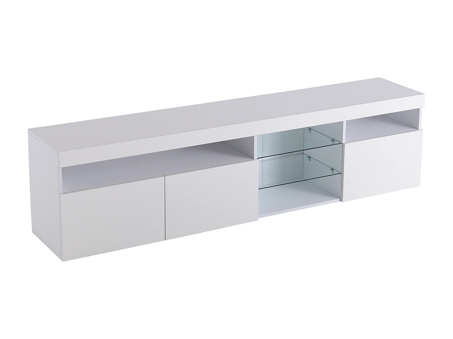 Modern TV-meubel 180cm met LED - 3 deuren & 5 open vakken - Wit