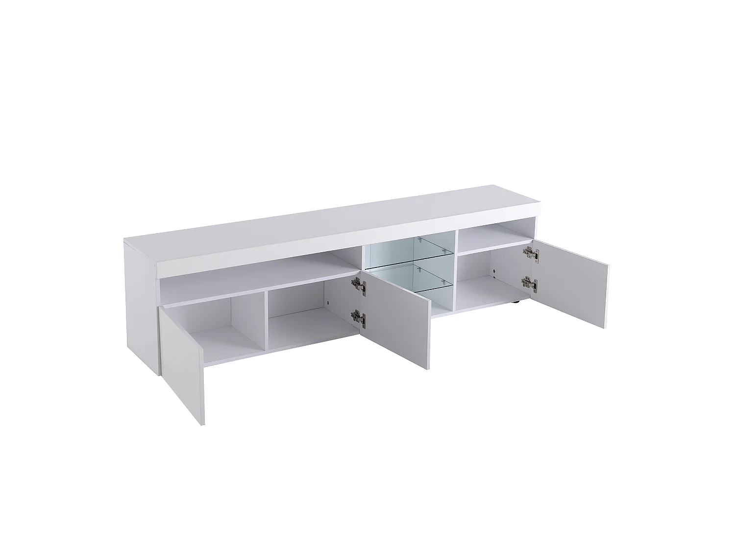 Moderner TV-Schrank 180 cm mit LED – 3 Türen und 5 offene Fächer – Weiß