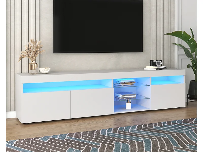 Moderner TV-Schrank 180 cm mit LED – 3 Türen und 5 offene Fächer – Weiß