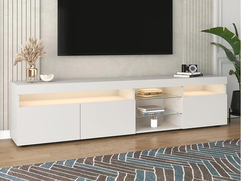 Mobile TV moderno 180 cm con LED - 3 ante e 5 scomparti aperti - Bianco