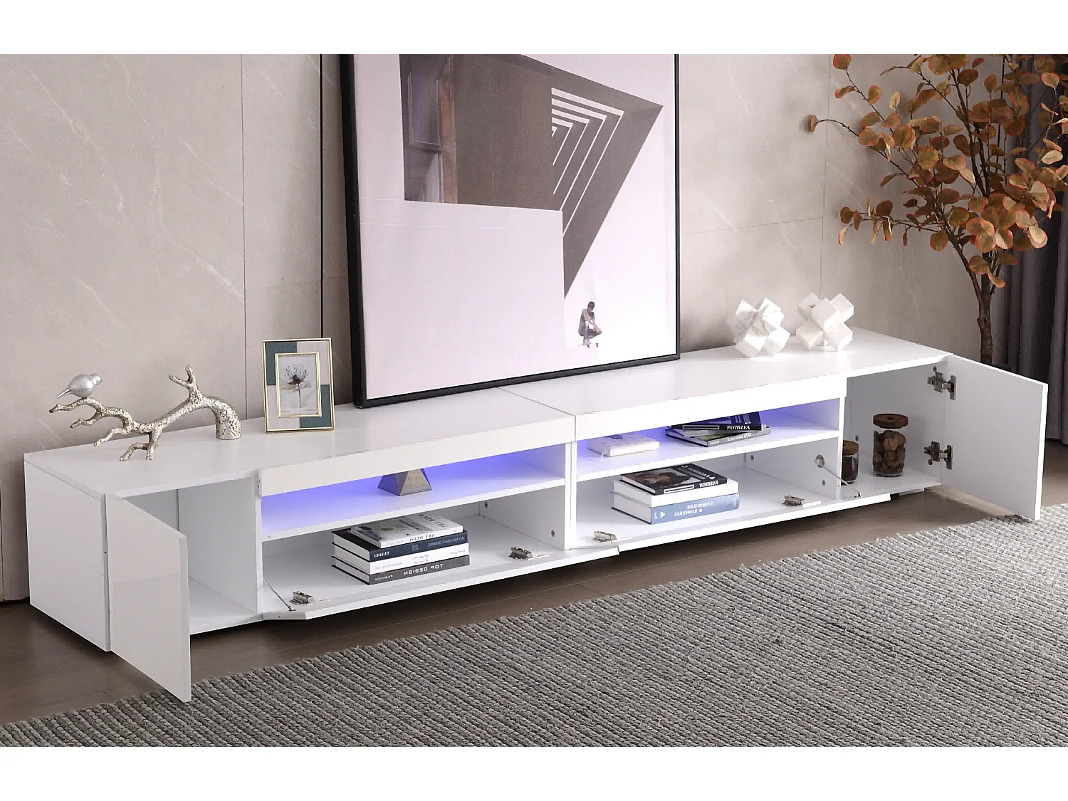 Mueble TV de 240 cm con LED variable - estilo contemporáneo - Blanco