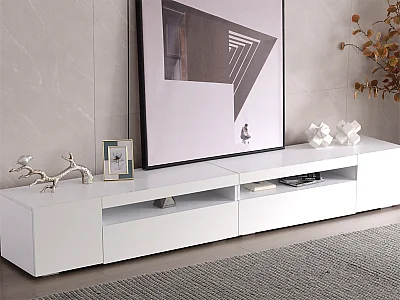 Meuble TV 240cm avec LED variable - style contemporain - Blanc