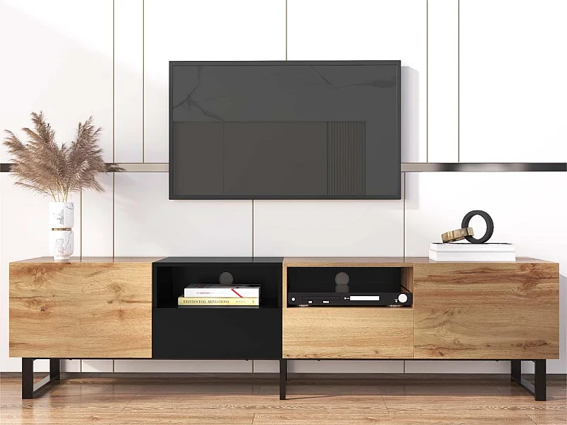 TV-meubel 190 cm - 2 deuren + 2 laden + 2 vakken - industriële stijl - Naturel