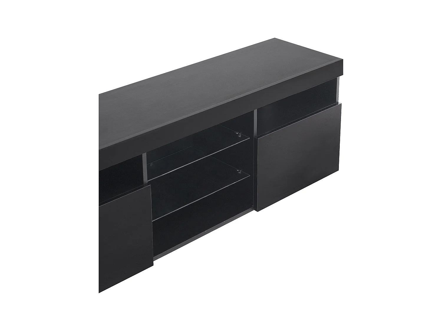 Meuble TV moderne 180cm avec LED - 3 portes & 5 compartiments ouverts - Noir