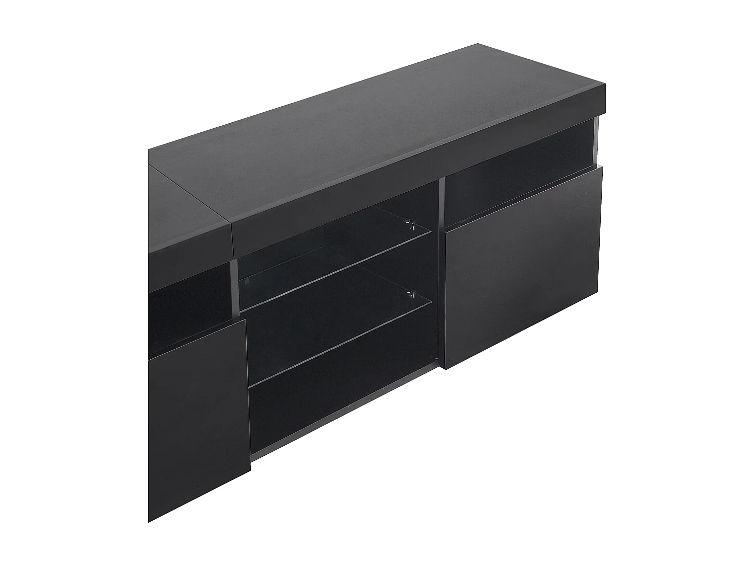 Moderner TV-Schrank 180 cm mit LED – 3 Türen und 5 offene Fächer – Schwarz