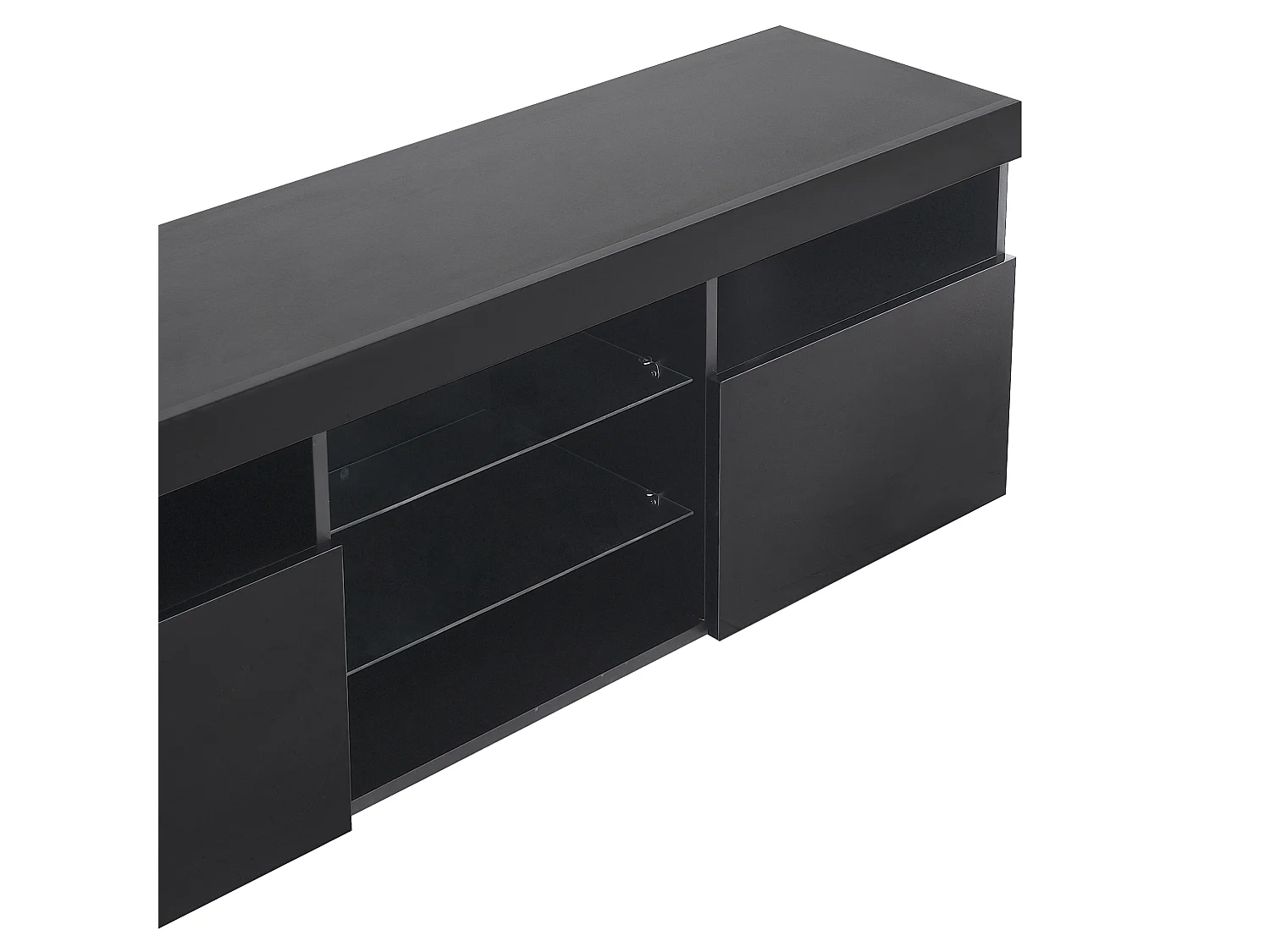 Meuble TV moderne 180cm avec LED - 3 portes & 5 compartiments ouverts - Noir