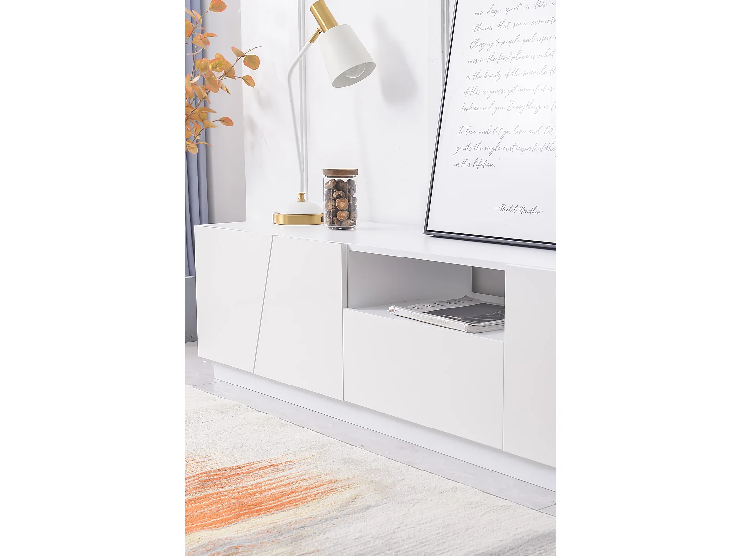 Scandinavisch tv-meubel 170cm in MDF - 2 deuren + 1 lade + 1 vak - eigentijdse stijl - Wit