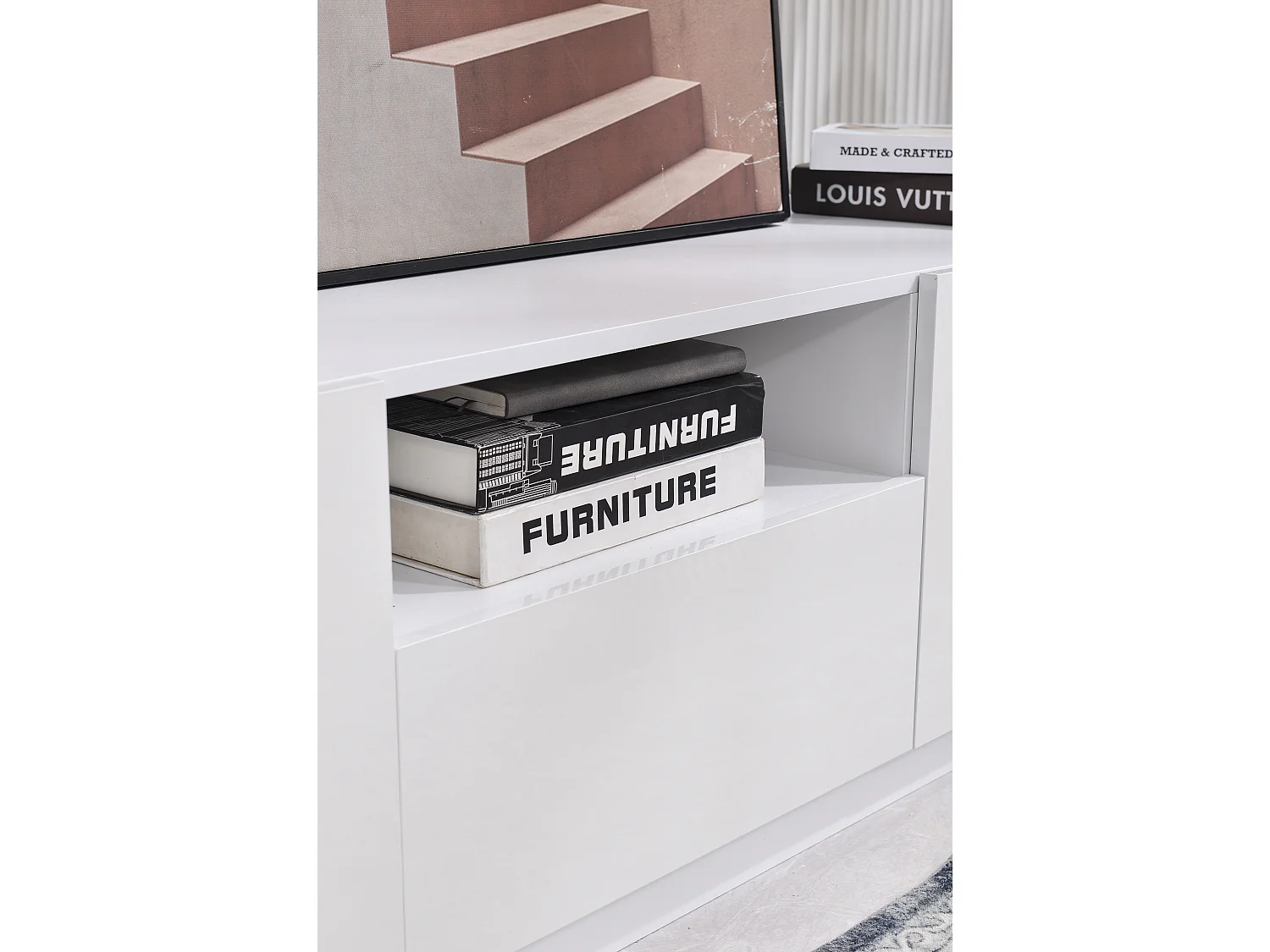 Scandinavisch tv-meubel 170cm in MDF - 2 deuren + 1 lade + 1 vak - eigentijdse stijl - Wit