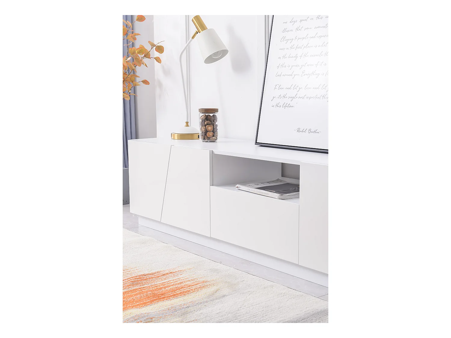 Scandinavisch tv-meubel 170cm in MDF - 2 deuren + 1 lade + 1 vak - eigentijdse stijl - Wit