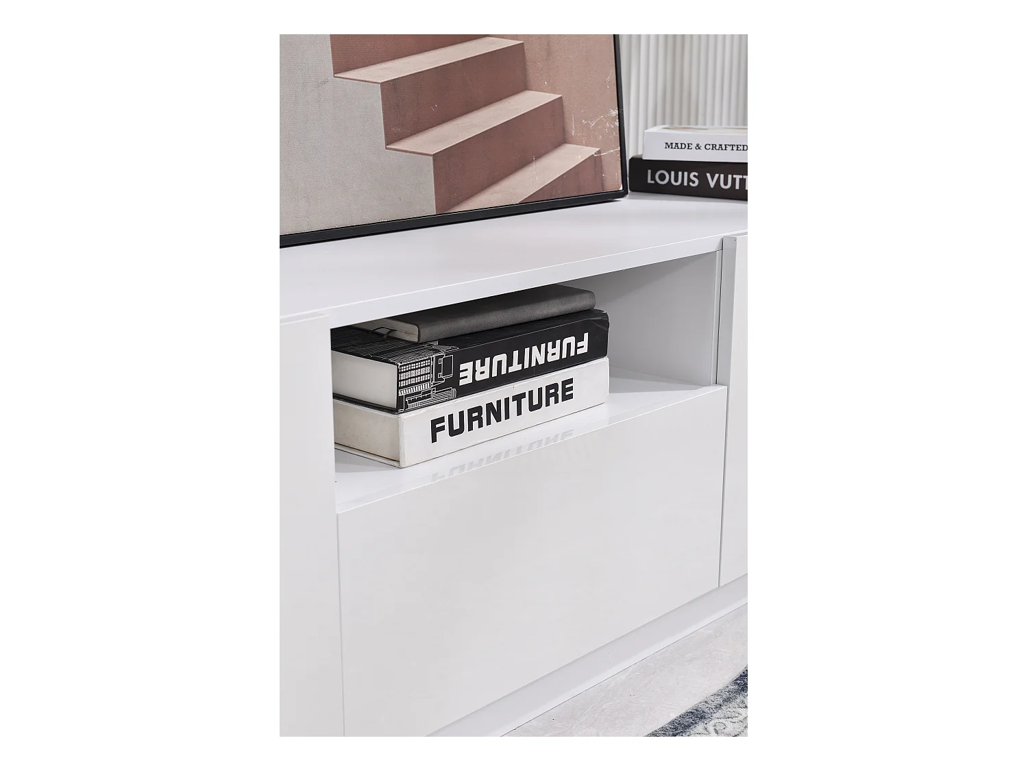 Scandinavisch tv-meubel 170cm in MDF - 2 deuren + 1 lade + 1 vak - eigentijdse stijl - Wit