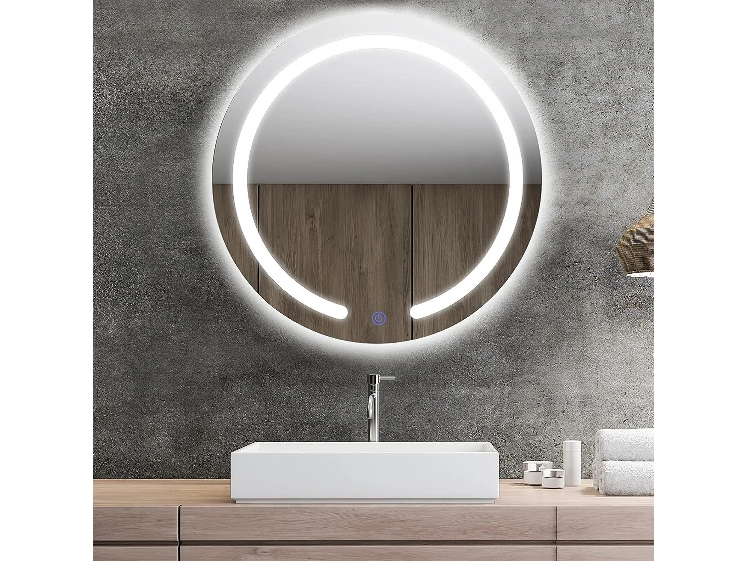 Miroir salle de bain led rond dia.50 cm avec 3 couleurs et luminosité réglables