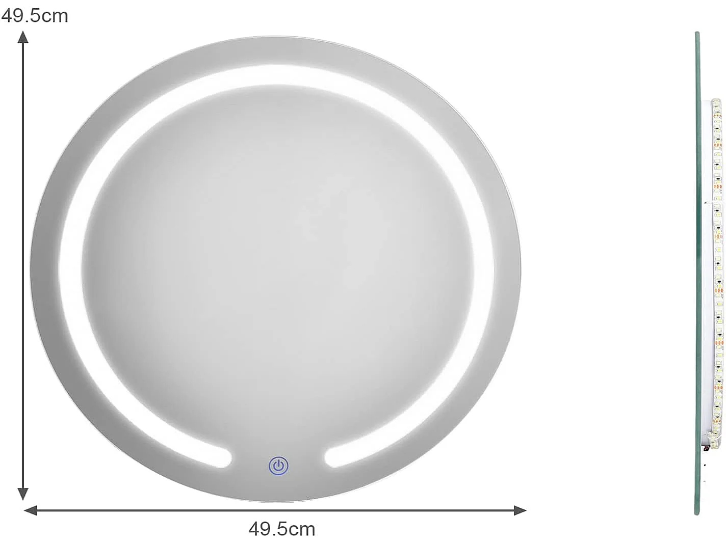 Miroir salle de bain led rond dia.50 cm avec 3 couleurs et luminosité réglables