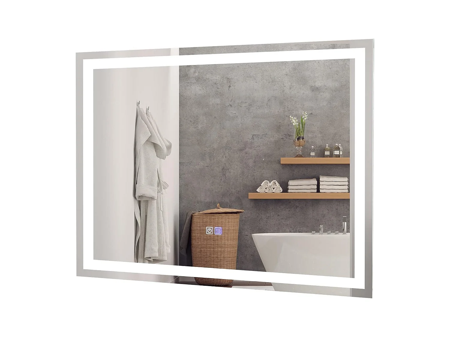 Miroir de Salle de Bain Anti-Buée LED, 80 x 60 cm, Miroir Mural Lumineux avec 3 Eclairages Blanc Froid/Neutre/Chaud, Miroir LED Rectangulaire avec Interrupteur Tactile et Fonction