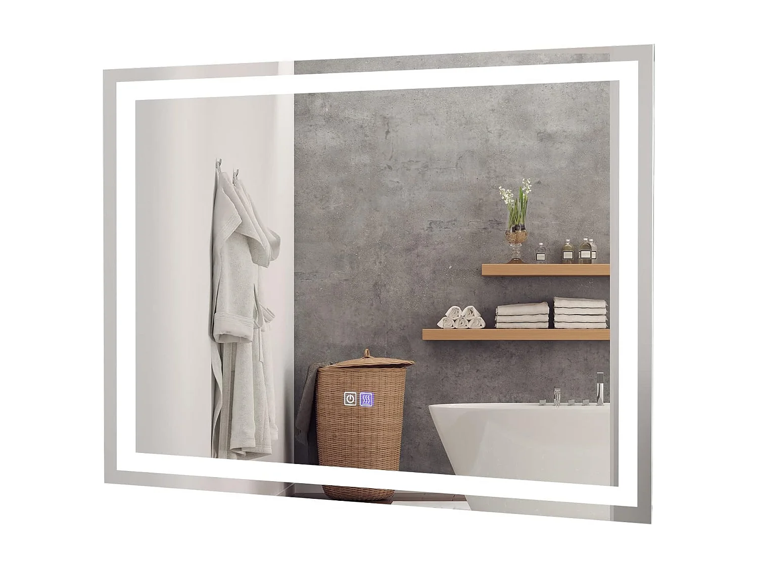 Miroir de Salle de Bain Anti-Buée LED, 80 x 60 cm, Miroir Mural Lumineux avec 3 Eclairages Blanc Froid/Neutre/Chaud, Miroir LED Rectangulaire avec Interrupteur Tactile et Fonction
