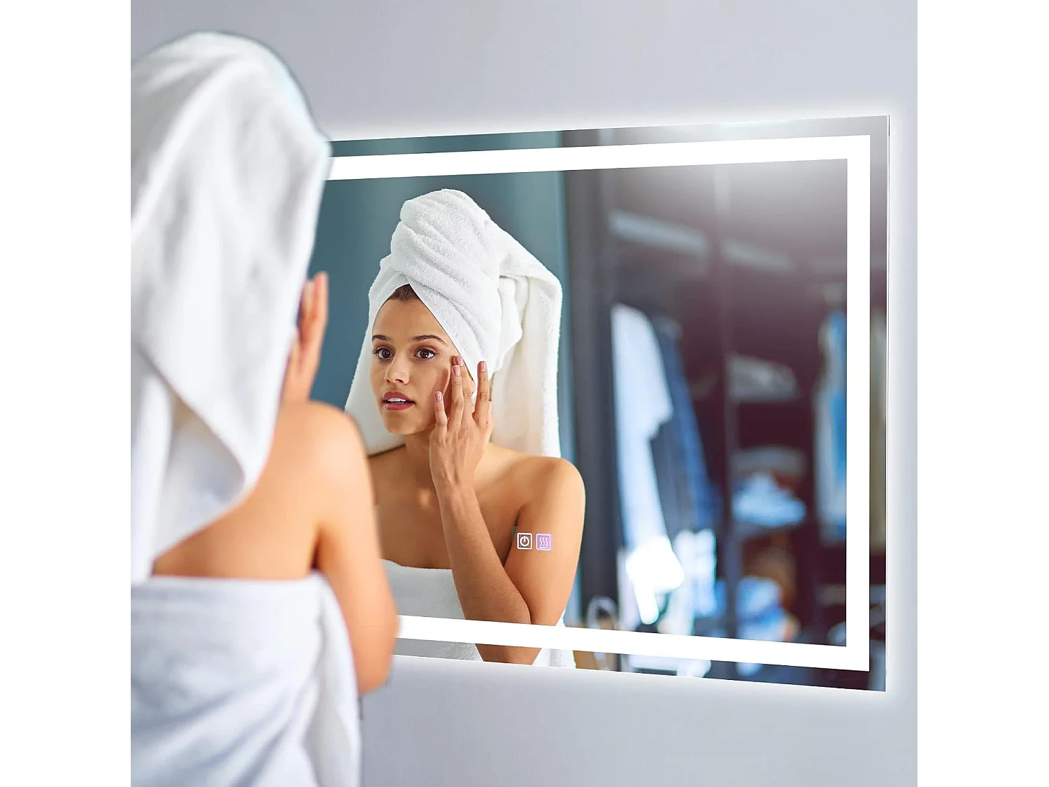 Miroir de Salle de Bain Anti-Buée LED, 80 x 60 cm, Miroir Mural Lumineux avec 3 Eclairages Blanc Froid/Neutre/Chaud, Miroir LED Rectangulaire avec Interrupteur Tactile et Fonction