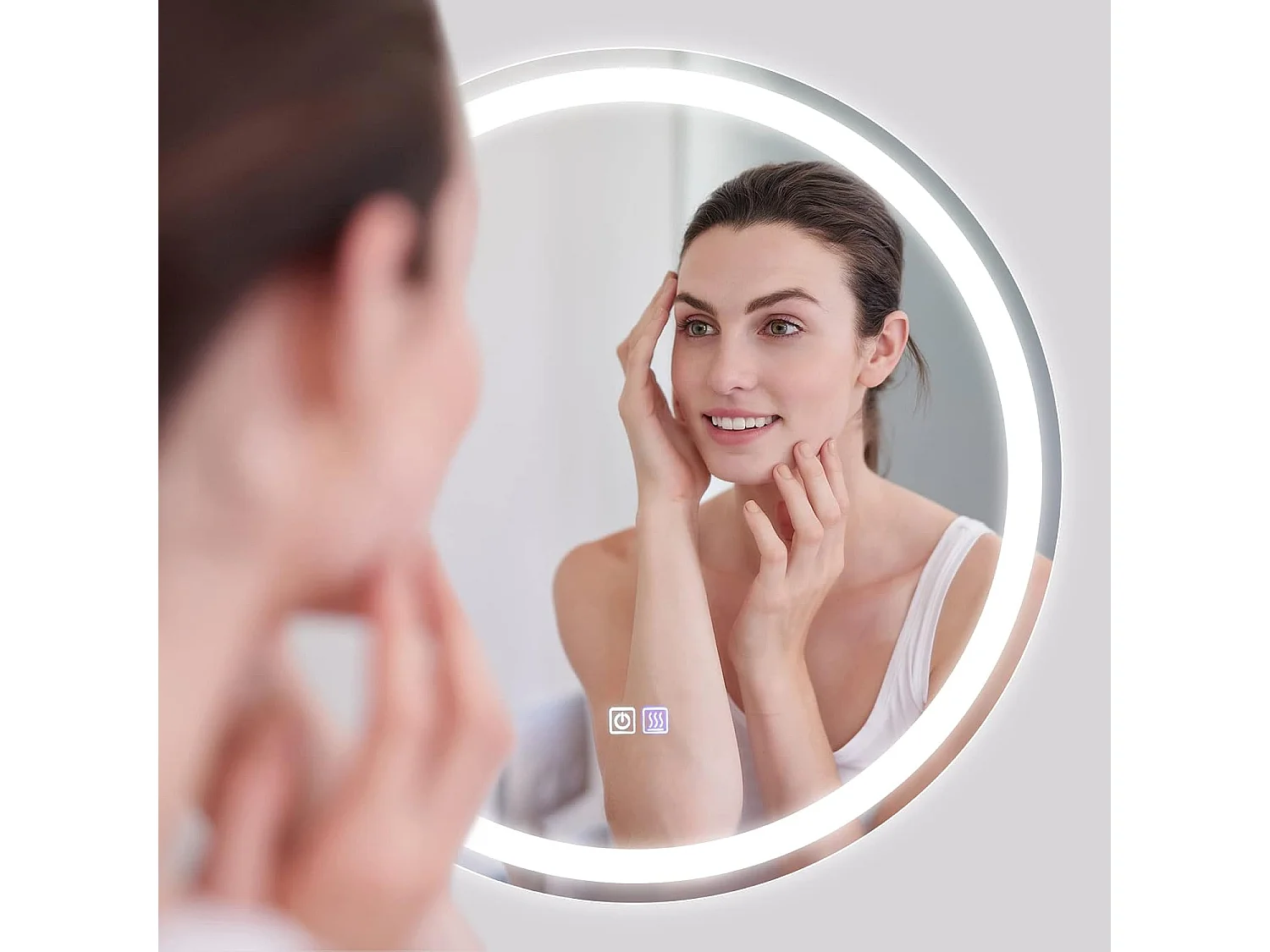 Miroir de Salle de Bain LED, Anti-Buée , ø 60 cm, Miroir Mural Lumineux avec 3 Eclairages Blanc Froid/Neutre/Chaud, Miroir LED Rond avec Interrupteur Tactile et Fonction