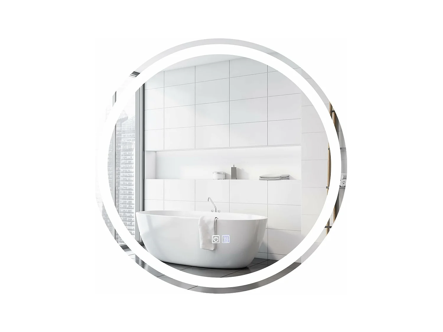 Miroir de Salle de Bain LED, Anti-Buée , ø 60 cm, Miroir Mural Lumineux avec 3 Eclairages Blanc Froid/Neutre/Chaud, Miroir LED Rond avec Interrupteur Tactile et Fonction