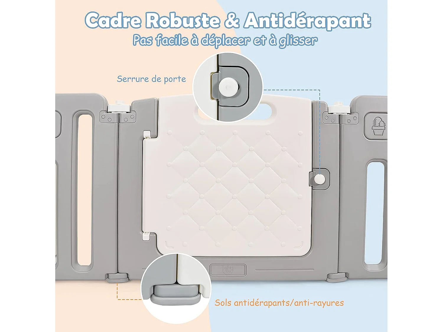 Parc bébé plastique pliable 14+2 panneaux d'activité et de porte avec loquet de sécurité