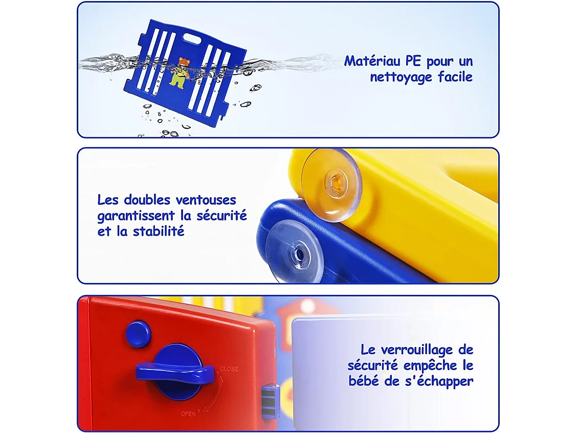 Parc bébé pliable 8 panneaux en pe avec porte à verrou de sécurité jouet éducatif et double ventouse