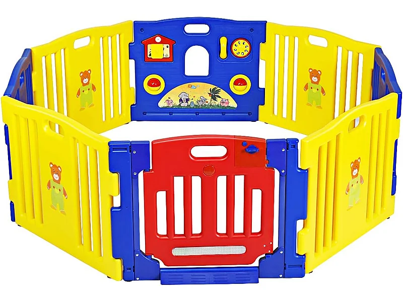Parc bébé pliable 8 panneaux en pe avec porte à verrou de sécurité jouet éducatif et double ventouse
